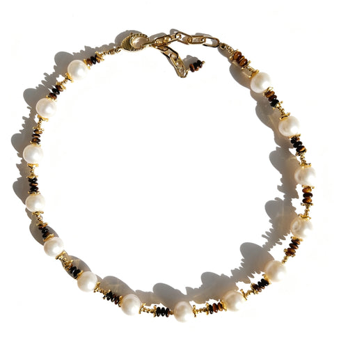 Brown Tiger Eye Gemstone Baroque Pearl Necklace
